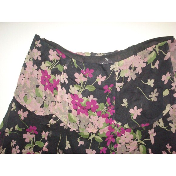New Womens $125 Ralph Lauren Silk Black Floral Skirt 4 Pink Green Purple Green - Picture 6 of 7
